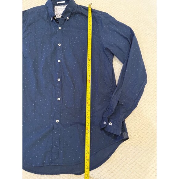 Denim & Flower Ricky Singh Mens Long Sleeve Navy Blue Polka Dot Button-Down Shir - Picture 4 of 7